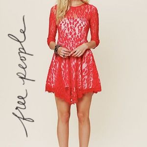 Free People Red Lace Dress - Size 2